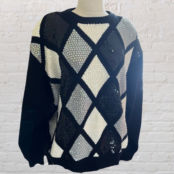 Vintage Alfred Dunner diamond pattern sweater with beads and sequins - Picture 2 of 5